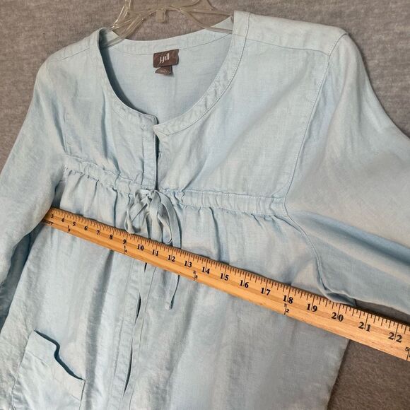 J. Jill Collarless Linen Jacket Medium Blue Beachy Coastal Top Pockets Old Money - Picture 4 of 9